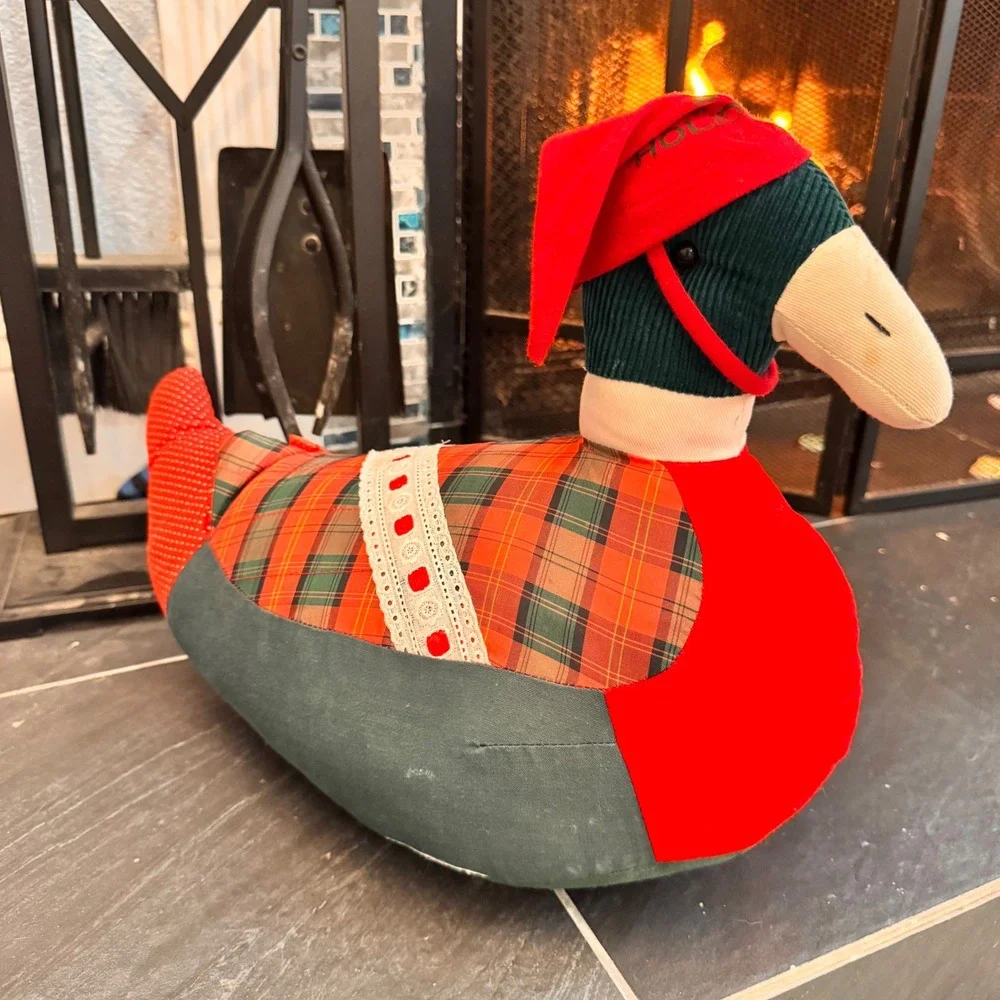 Vintage Christmas Duck Green and Red Door Stopper Festive‎ Plaid Holiday Decor